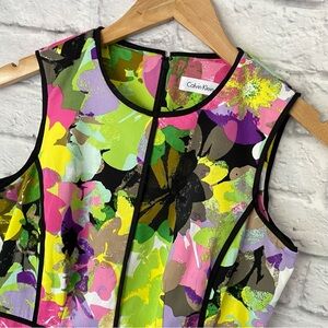 Calvin Klein Summer Dress Watercolor Floral Sleeveless Sheath Cotton Womens 6P